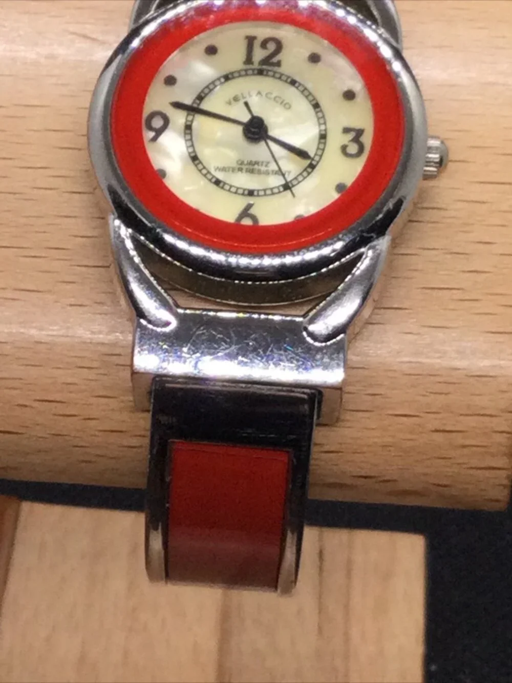 Vellaccio Ladies Quartz Watch 6” Open Cuff Metal Band Mop Dial 27mm Case